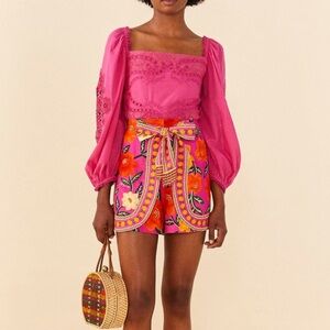 FARM Rio Pink and Orange High Waist Shorts